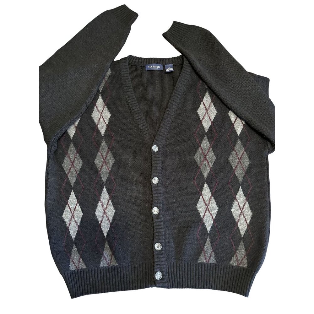 Vintage Van Heusen Black Cardigan Sweater Size Large